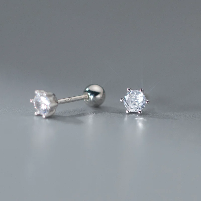Sterling Silver Trendy Cute Round Zircon Screw Beads