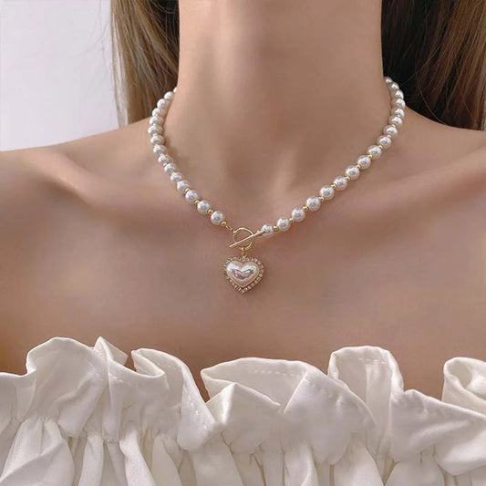 Fashion Heart Shaped Imitation Pearl Necklace Pendant