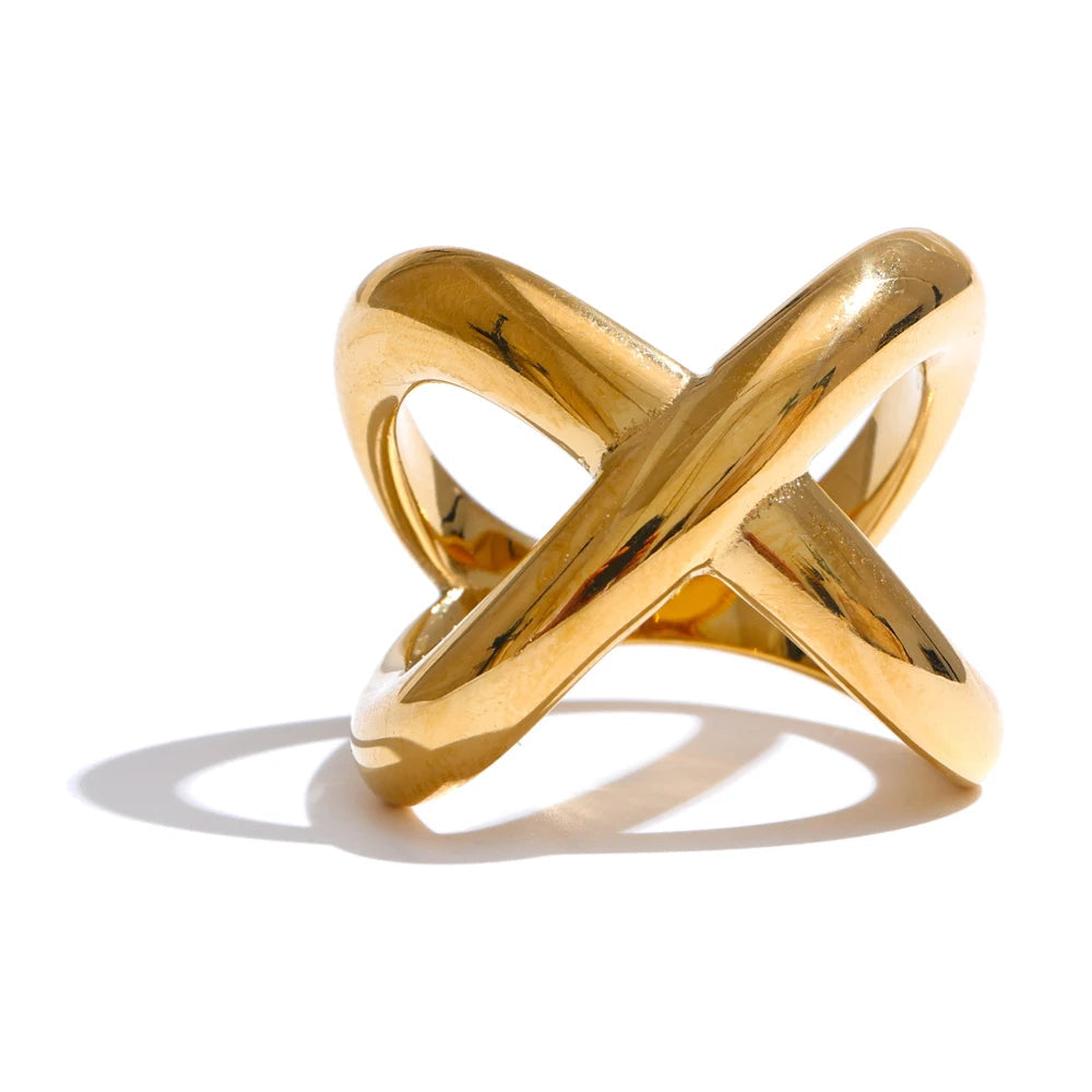 Stainless Steel X-Shape Geometric ring – Waterproof PVD Plated Luxury Design