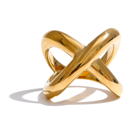 Stainless Steel X-Shape Geometric ring – Waterproof PVD Plated Luxury Design