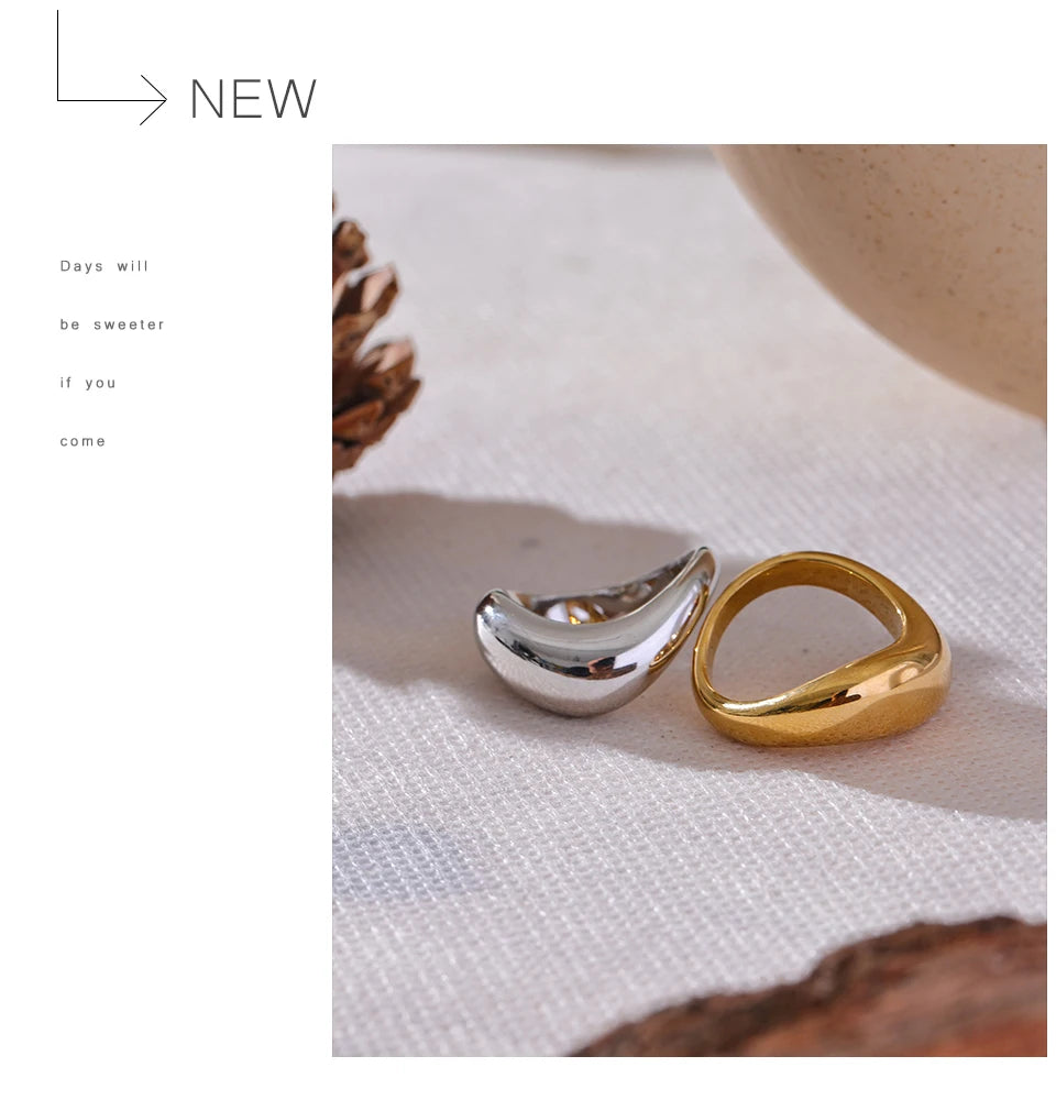 Stainless Steel Metal Geometric Finger Ring Waterproof 18K  Plated Distinctive Jewelry